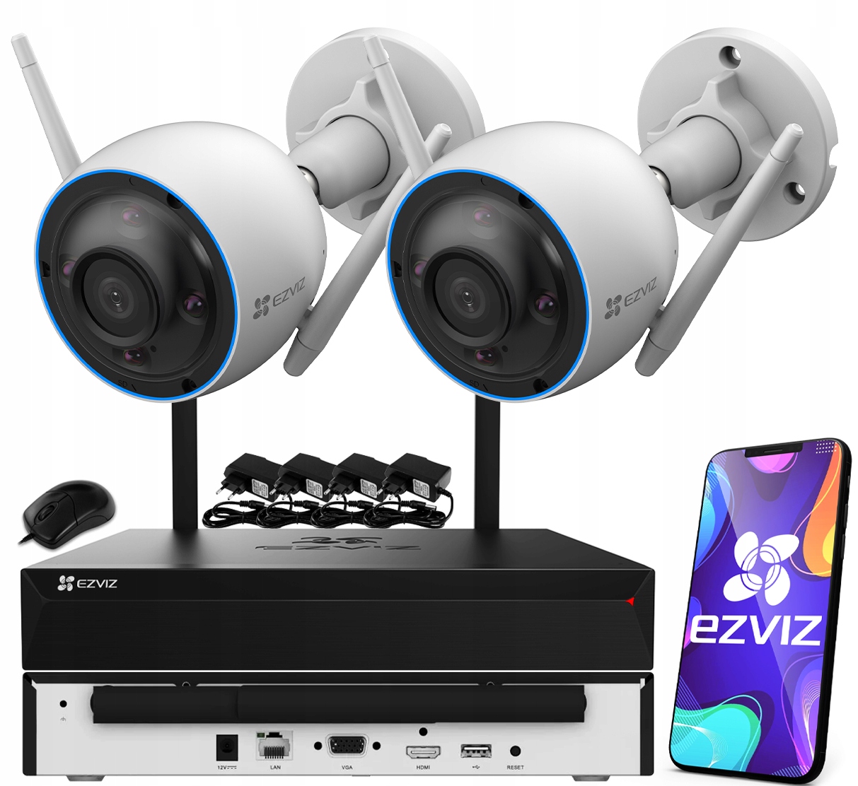 WiFi monitorovací sada Venkovní 5MPx 2 kamery H3 3K Ezviz Rekordér