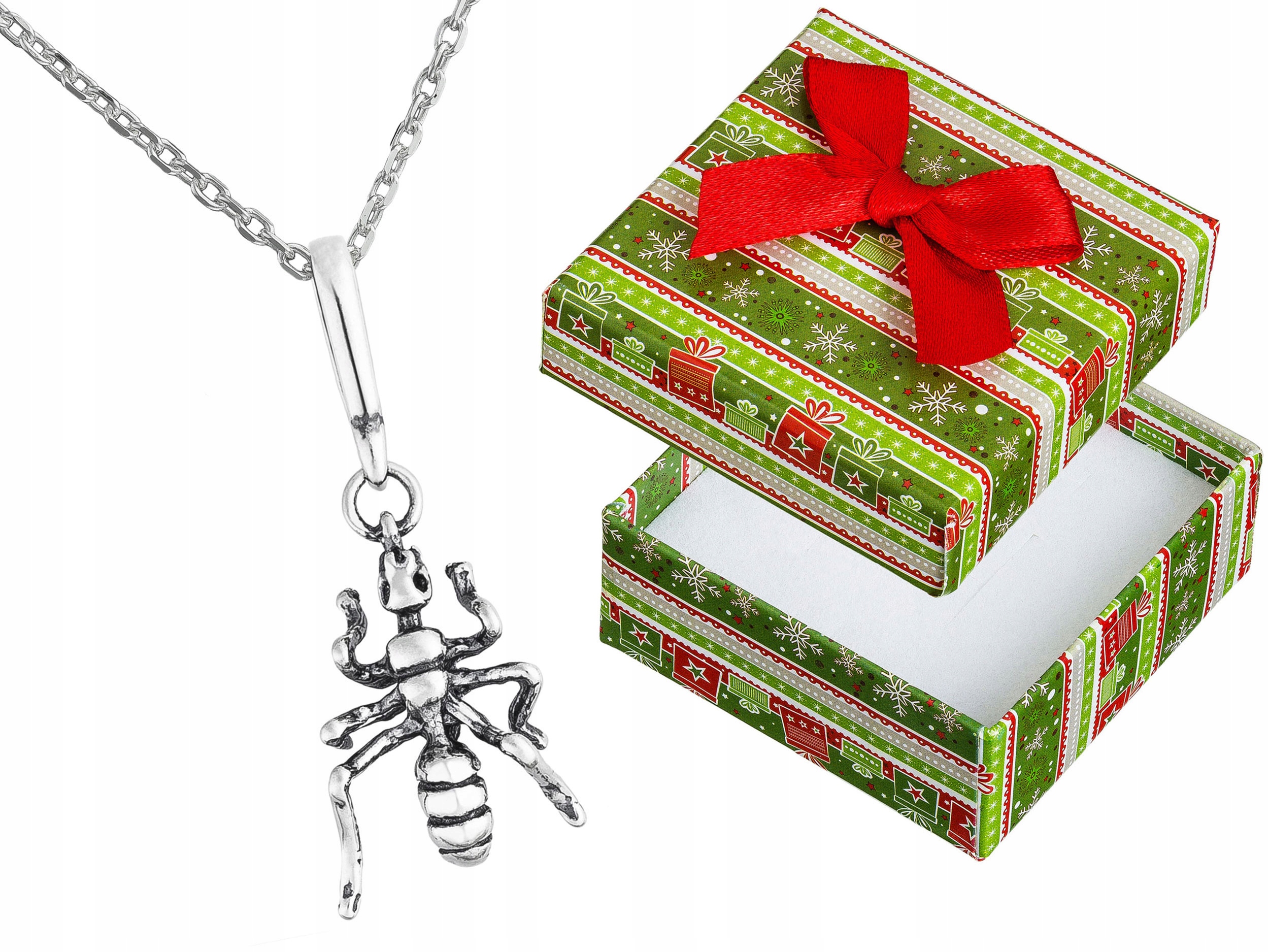 Dlouhý stříbrný oxidovaný malý náhrdelník Mravenec Hmyz Stříbro Ankr 55 cm