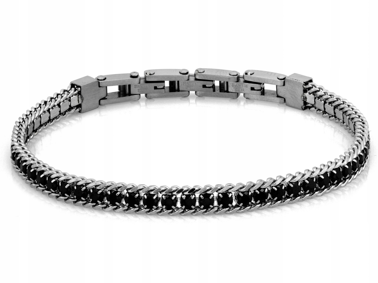 Moderní náramek s černým onyxem ocel 5.6 mm, velikost 22