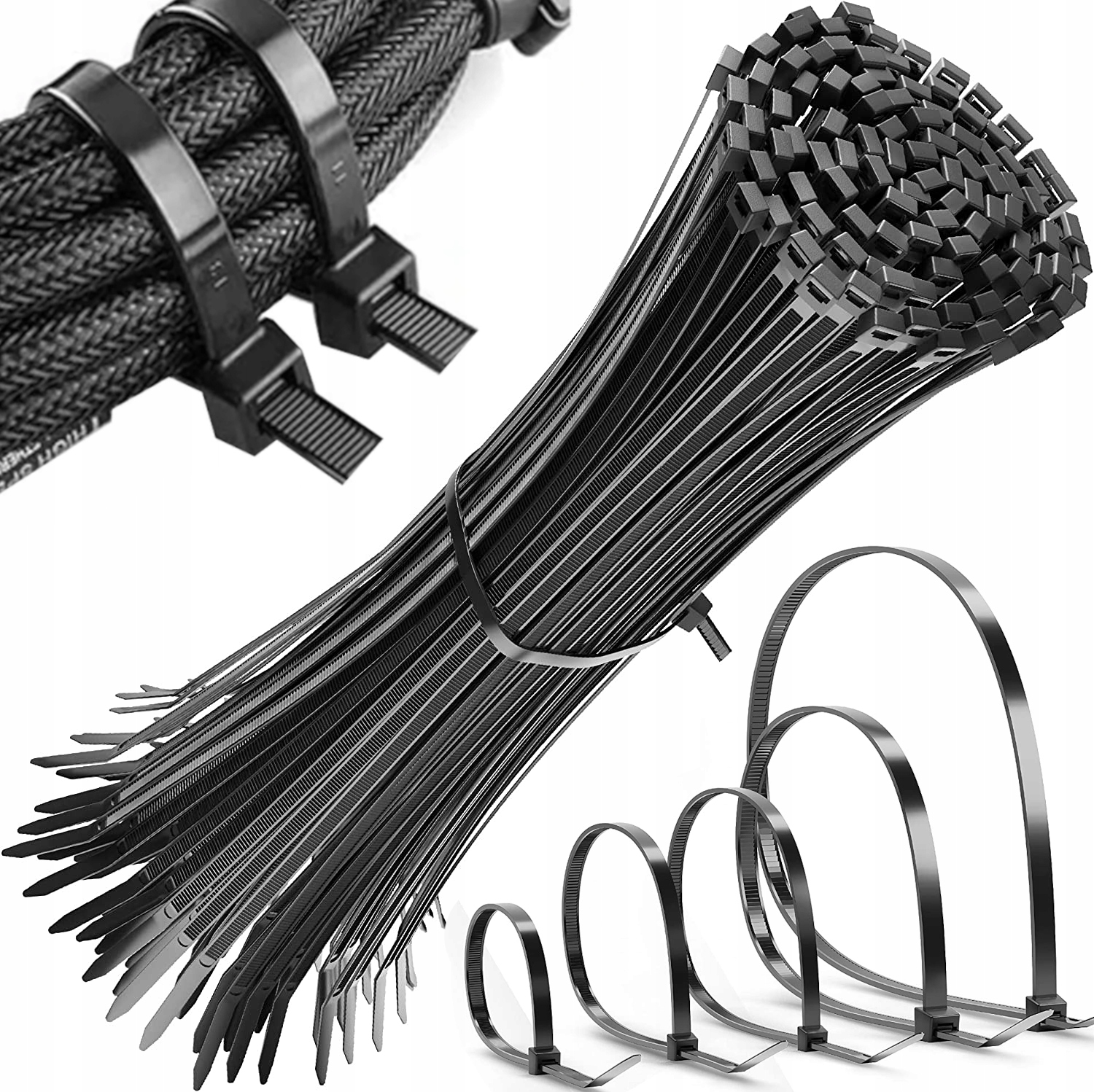 Opaski zaciskowe trytytki czarne 4,8x300 mm mocne 100 szt zipy trwałe nylon