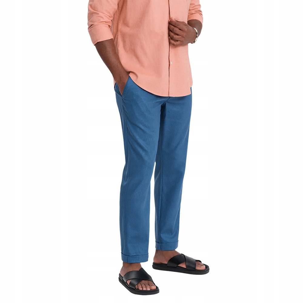 Chino vyhrnovací kalhoty s přídavkem lnu, modrý denim V5 OM-PACP-0198 S