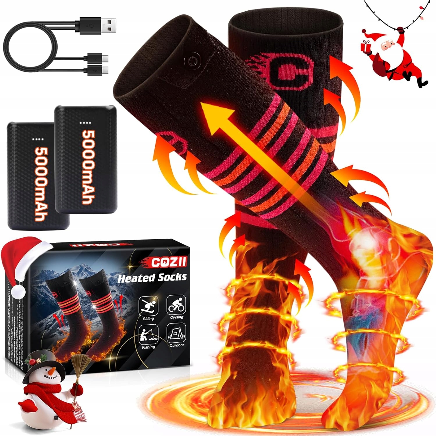 Podgrzewane Skarpety Cozii 5000MAH 3 Tryby Grzania Zestaw Usb Zimowe