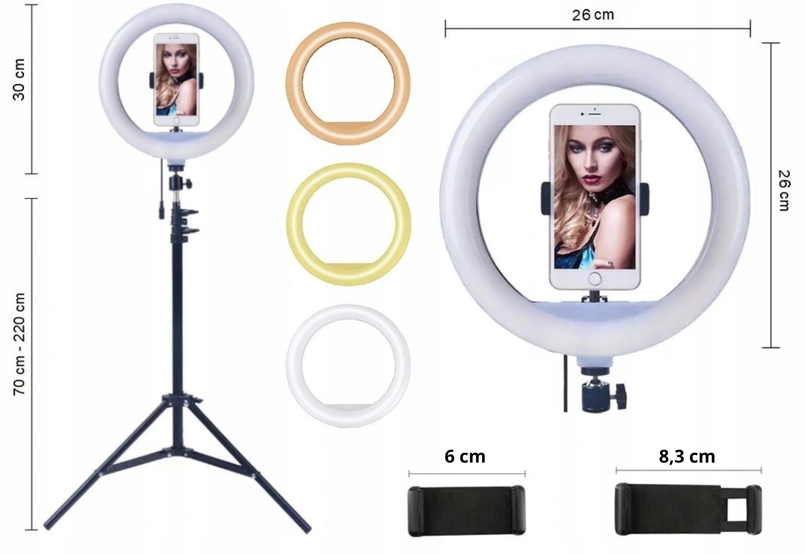 LAMPA PIERŚCIENIOWA LED RING UCHWYT +STATYW 210 CM Kolekcja Lampa LED do telefon