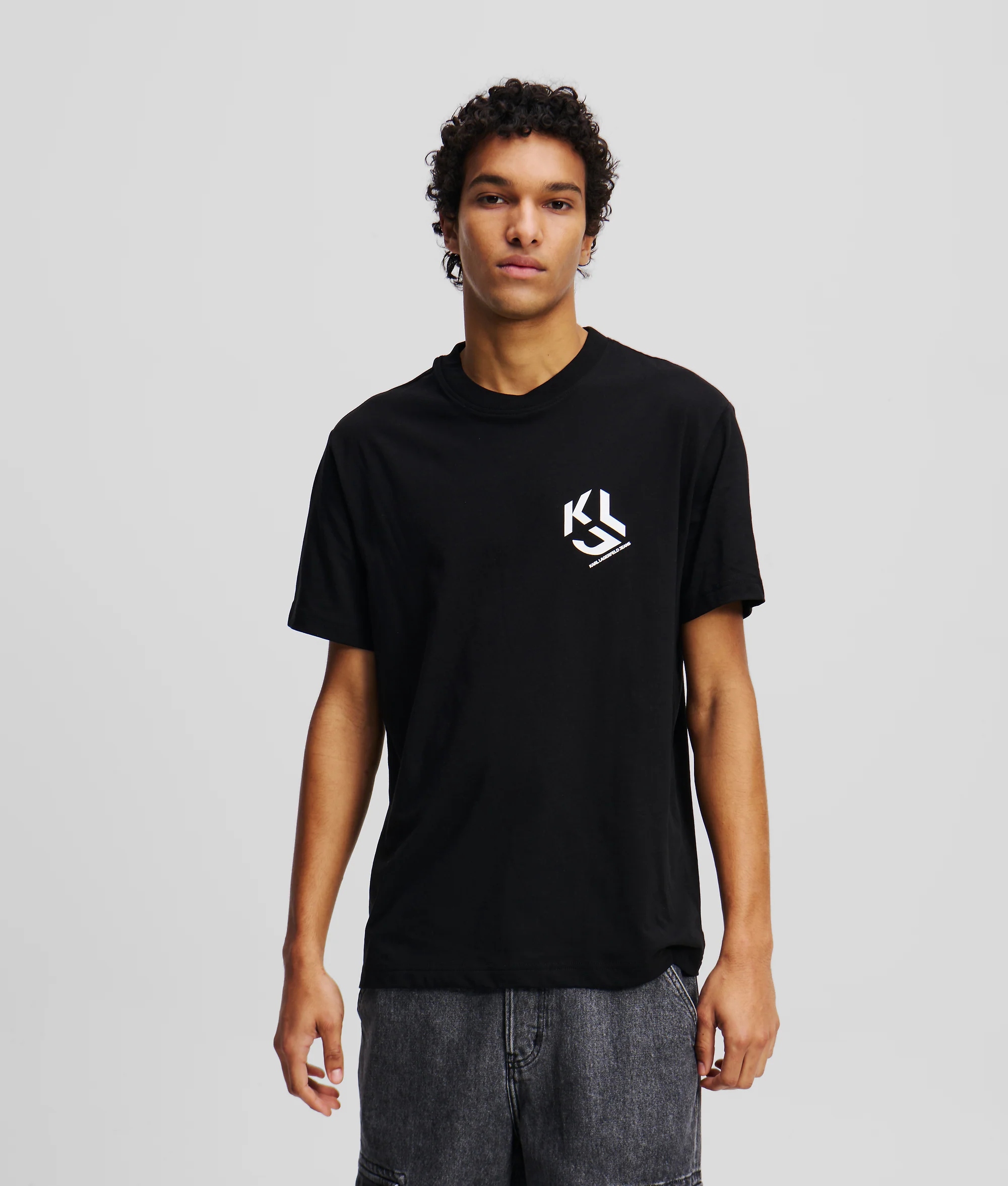 Karl Lagerfeld T-shirt Męski Z Małym Logo Z Bawełną Czarny R. S U5A