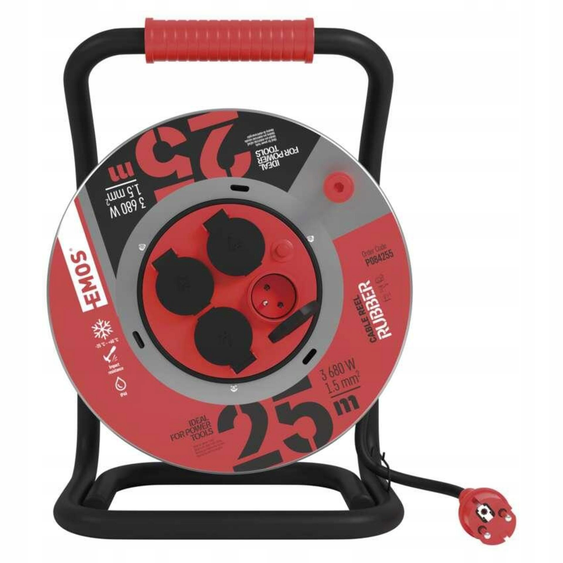 Emos Vonkajší predlžovací kábel na bubne 25 m 4 zásuvky čierny guma