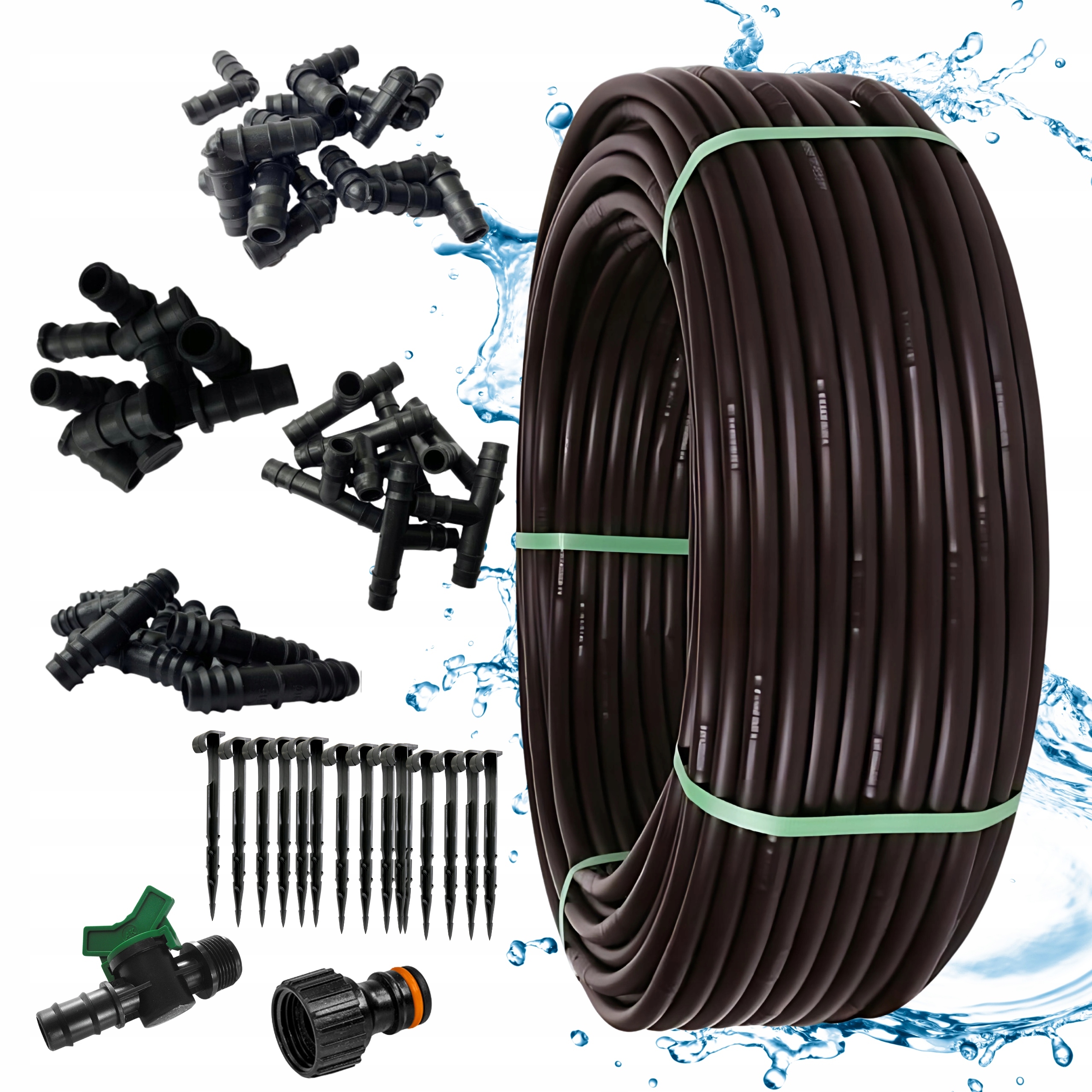 Linia Kroplująca Wąż Kroplujący 100m Do Ogrodu Nawadnianie Zestaw XL 92 el