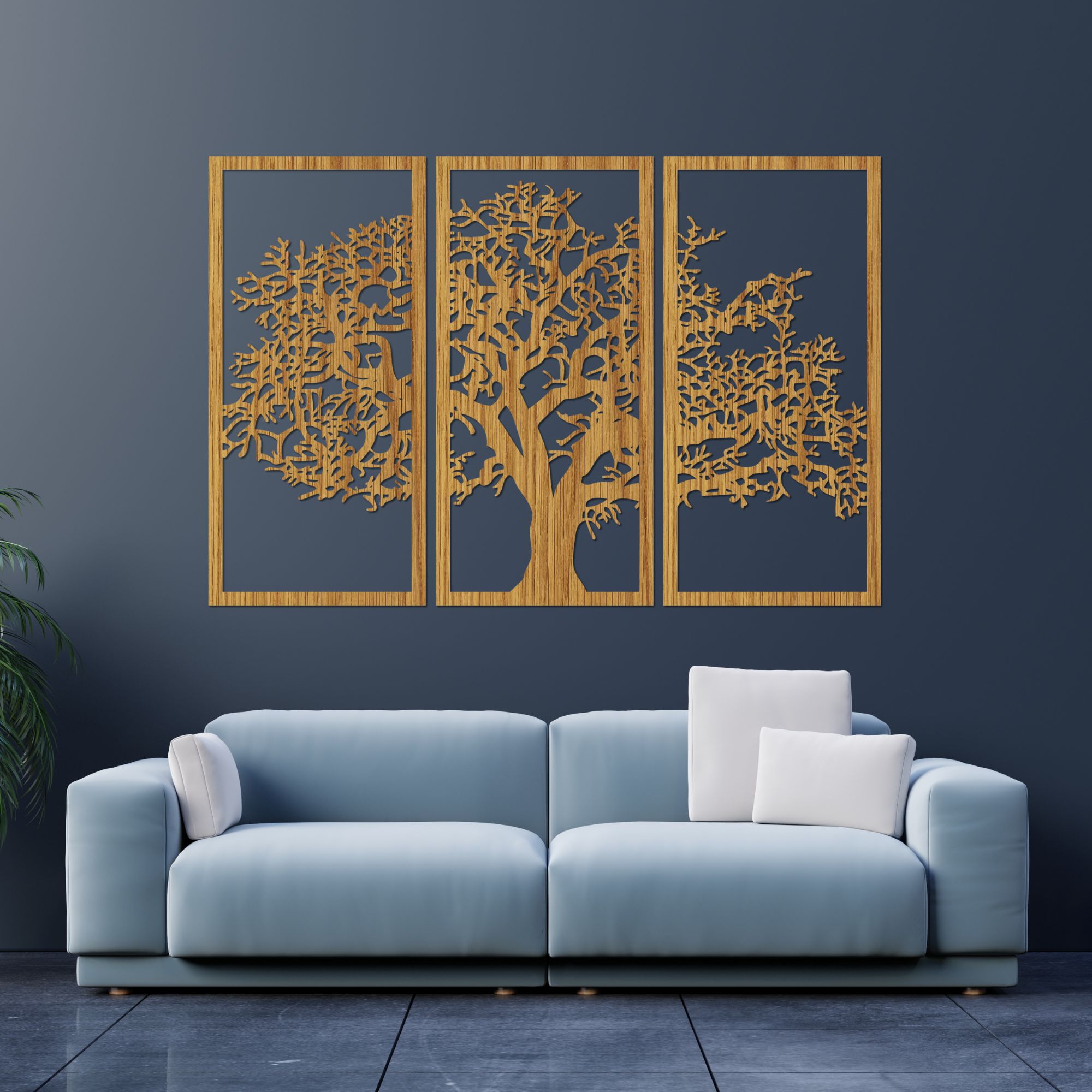 Viacdielna drevená dekorácia strom, Obraz na stenu, 165 x 100 cm Dub
