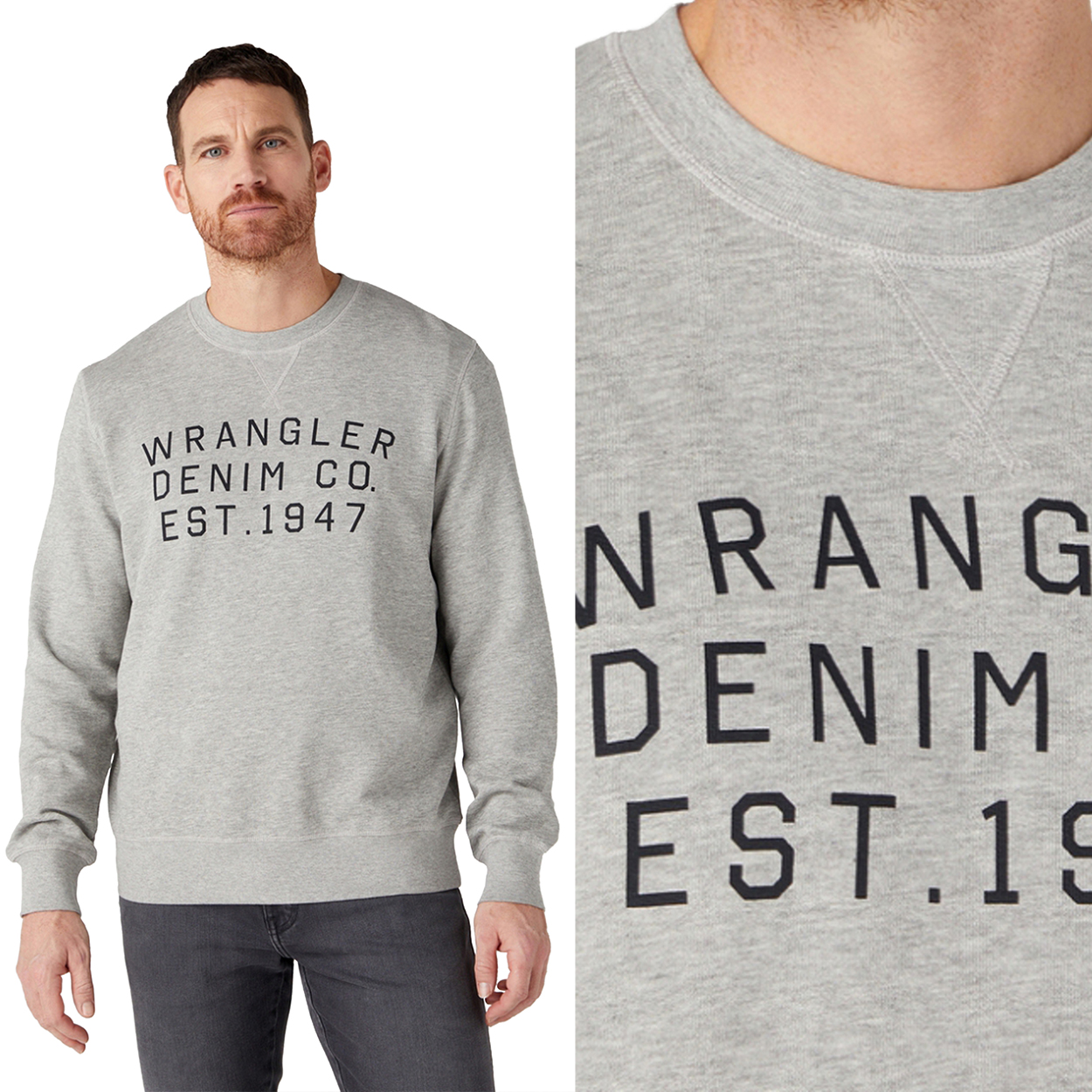 Wrangler Graphic Crew Sweat Grey Melee bavlněná mikina s potiskem XXL
