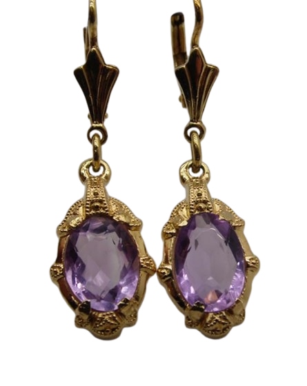 ДОВОЕННЫЕ НОВЫЕ АМЕТИСТЫ ВИСЯЧИЕ СЕРЬГИ.