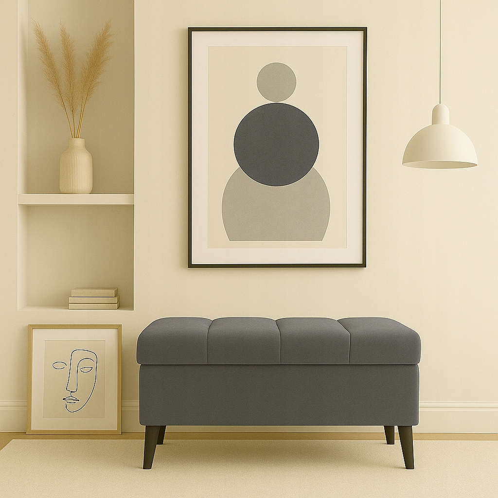 Pufa s úložným priestorom, otváracia taburetka, podnožka, čalúnená lavička 80 cm