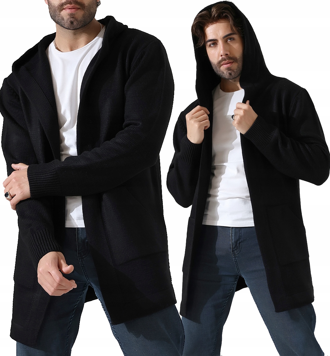 Přehoz Teplý prodloužený svetr s kapucí Kabát