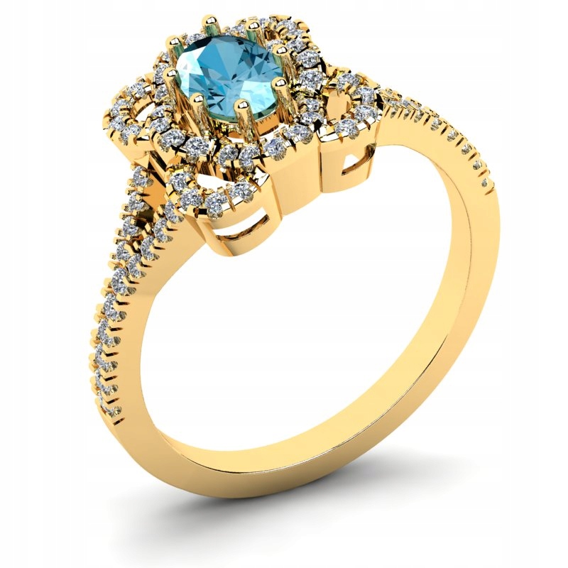 

Pierścionek Złoty Unikatowy Z Niebieską Cyrkonią