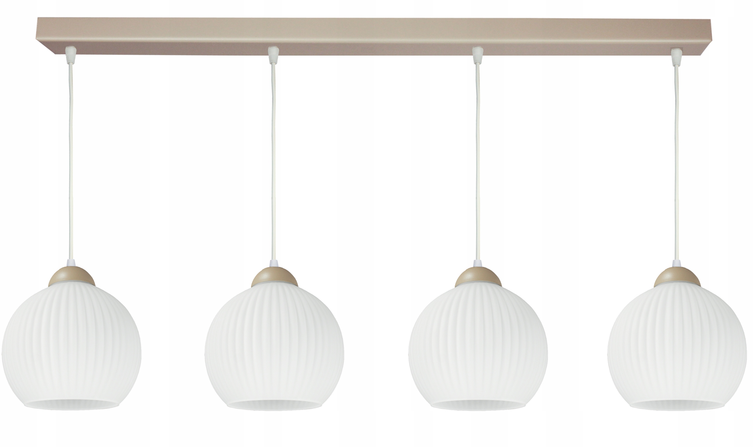 Velká závěsná stropní lampa lustr Glass s rýhovaným stínidlem, béžová loftová lampa