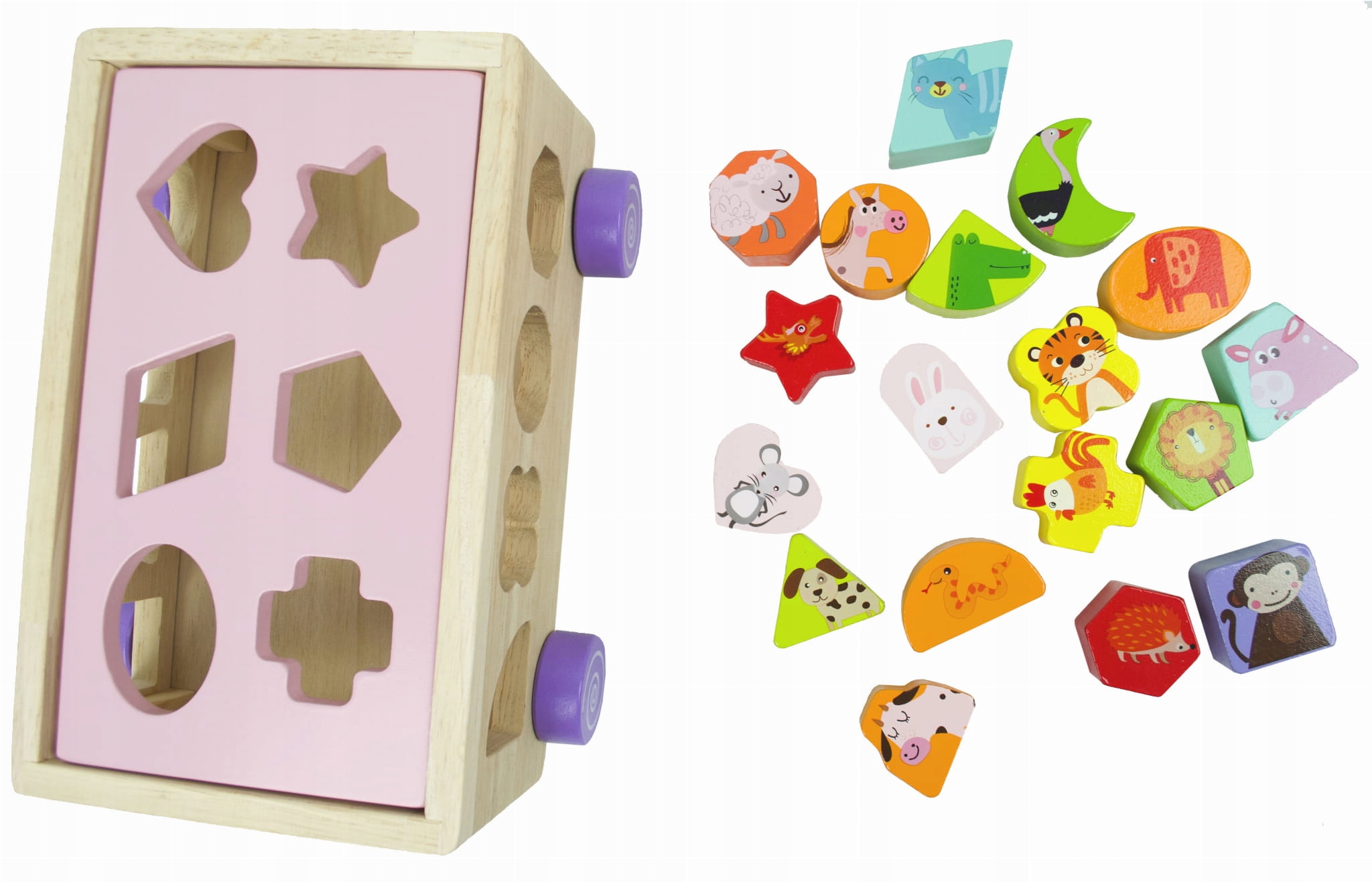 DREWNIANY SORTER KLOCKÓW KOSTKA UKŁADANKA KSZTAŁTÓW MONTESSORII Wiek dziecka 3 lata +
