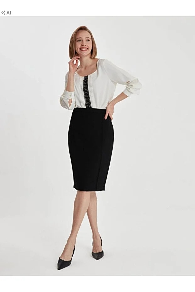 Elegantní Černá Sukně Sukně S Řasením 44 5IA