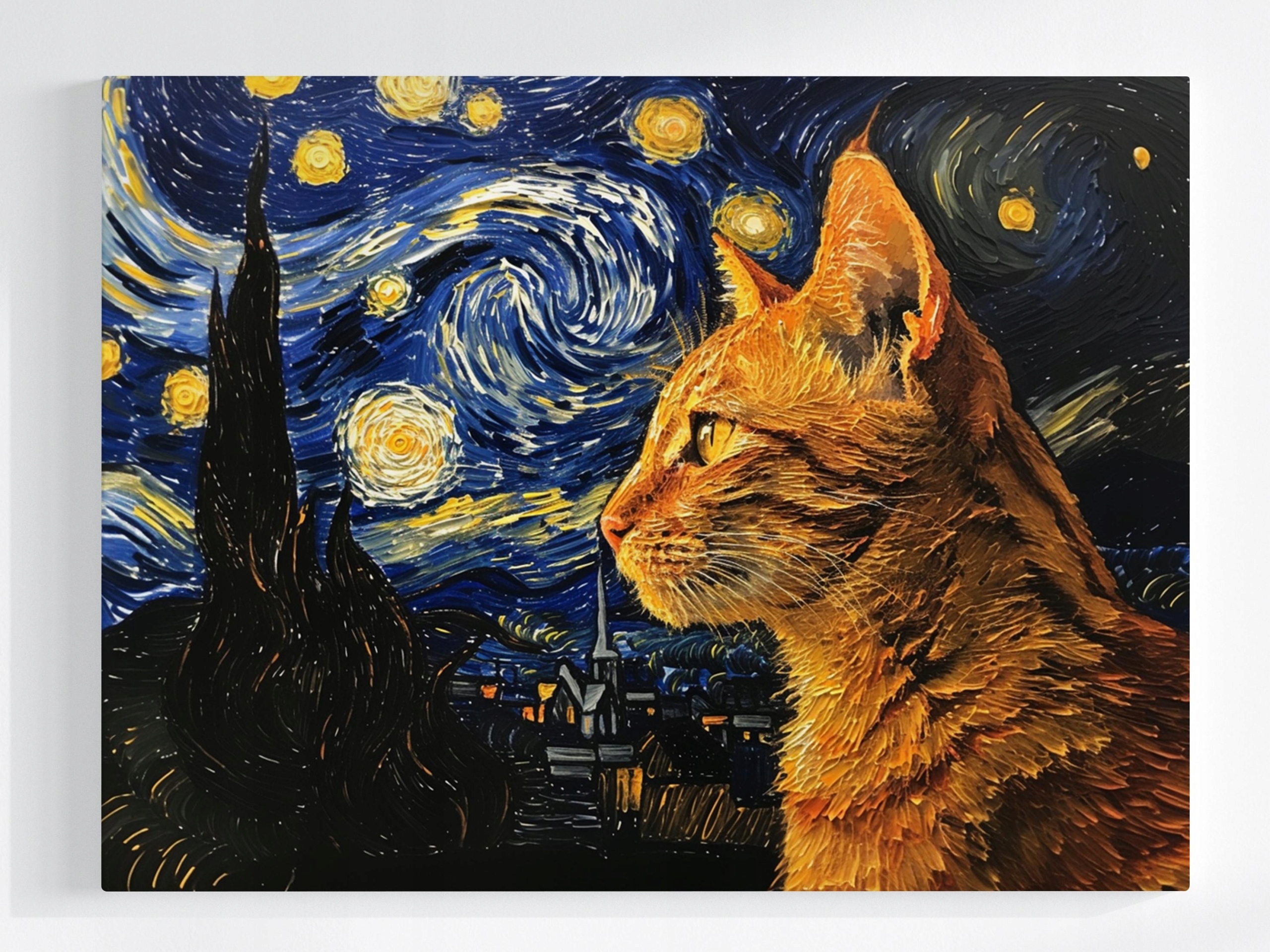 Plakát Olej Van Gogh Hvězdná Noc Rudá Kočka Kocur 100x75