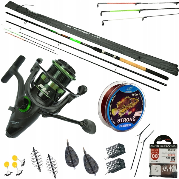 Zestaw prezentowy wędka Węglowy Feeder 3,6m 80-180g Kołowrotek +akcesoria