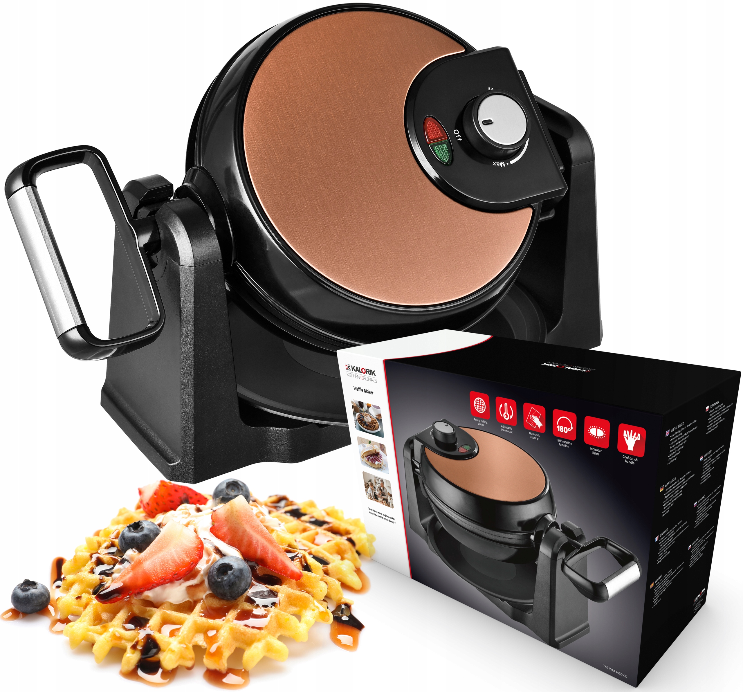 

Mocna Gofrownica Obrotowa 4 Chrupiące Gofry 1000W