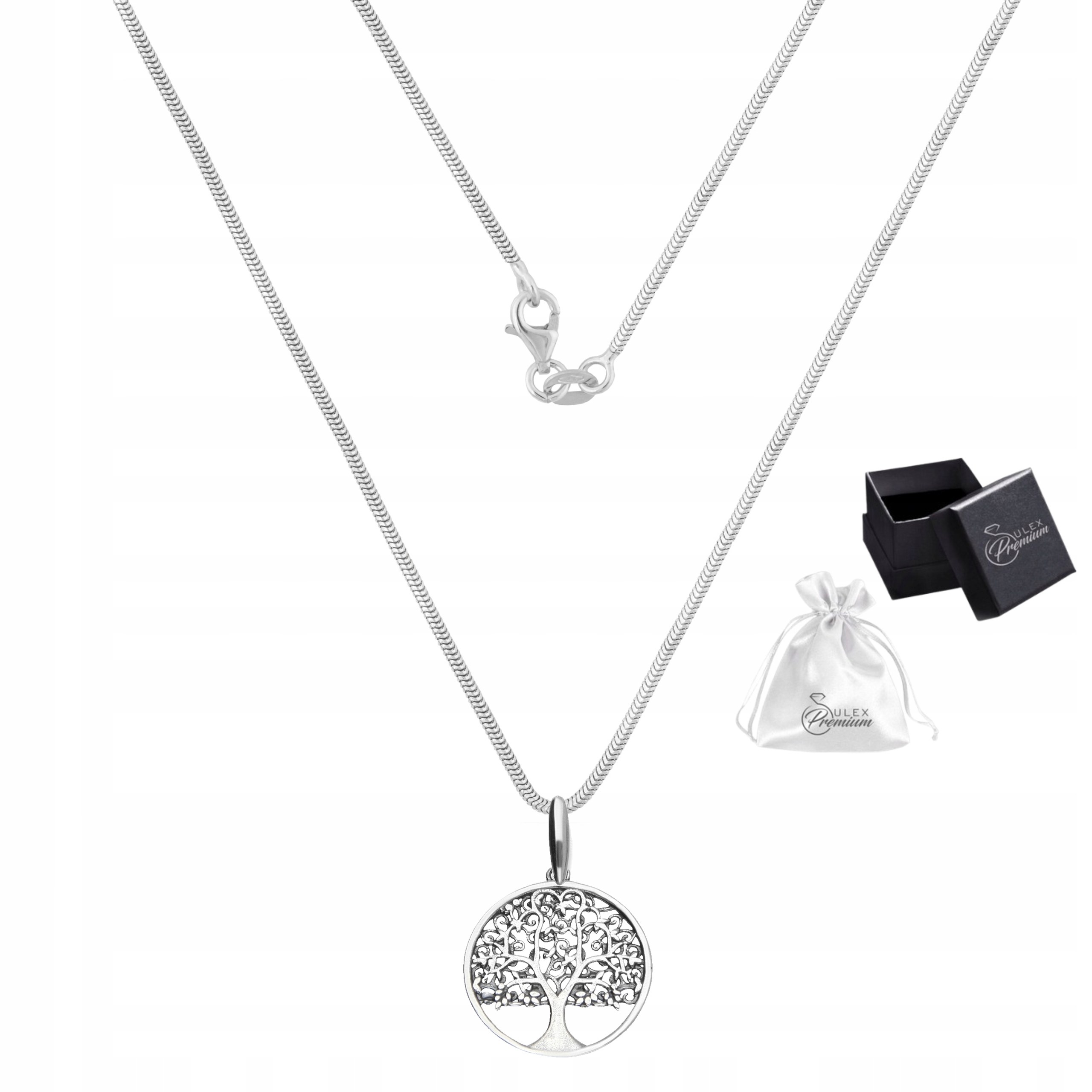 Stříbrný náhrdelník ryzost 925 Strom štěstí Stříbro Přívěsek Zmijka 50 cm