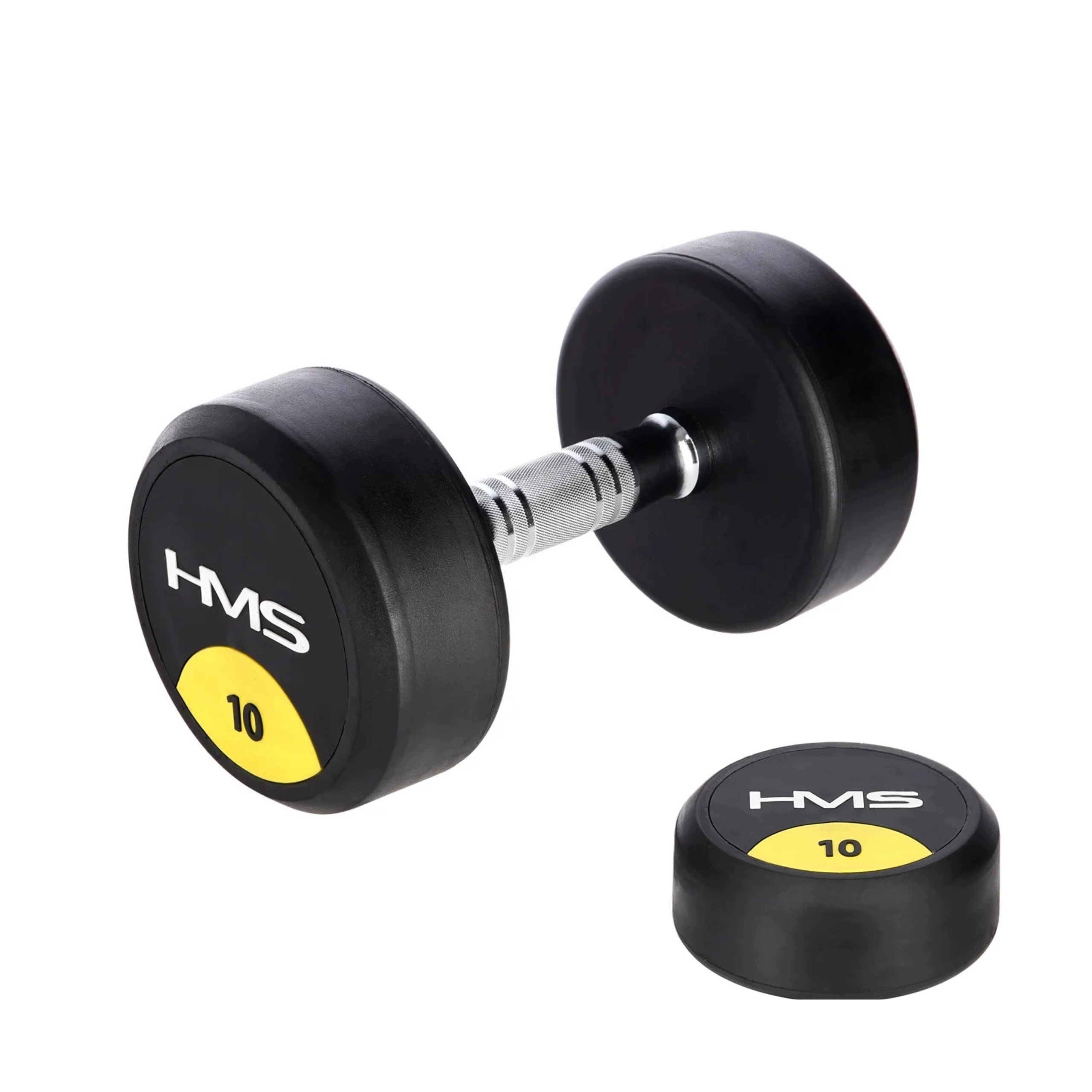 Pevná pogumovaná tréninková činka 10 kg, chromovaná ocel, rýhování Hms