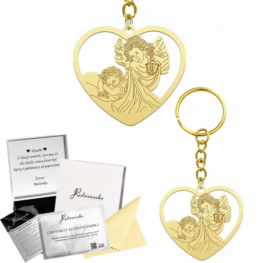 Přívěsek Na Klíče Zlatá S Andělem Strážným Dárek Stříbro 925 Gravírování Bonus Přání
