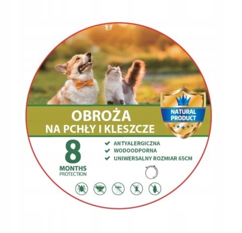Levně Obojek Na Blechy, Klíšťata A Hmyz Pro Psa, Ochrana 8 Měsíců, 65 CM