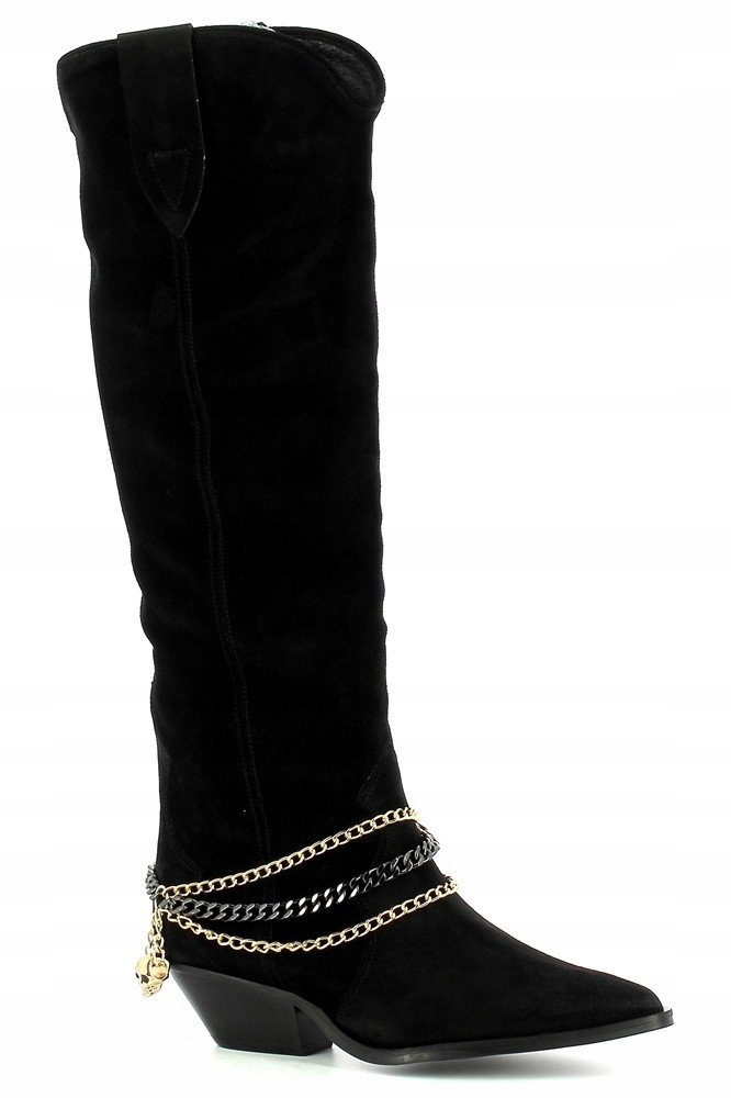 Carinii B7253 Kozák Kovbojské Boty Semišová Kůže Černá 36