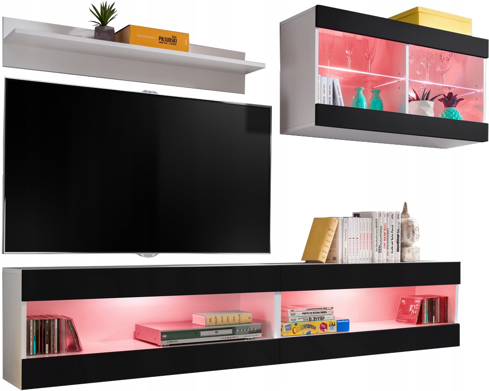 Sada nábytku Rtv Tivoli SET6 Biela/Čierna, Led Rgb