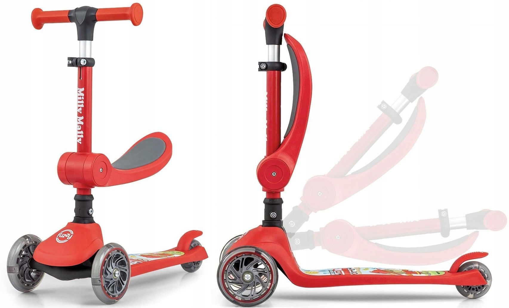 Hulajnoga trójkołowa dla dzieci koła Led Scooter Milly Mally Fuzzy Red