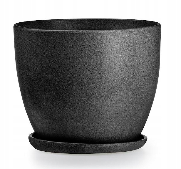 Doniczka Ceramiczna Czarna Duża Matowa Średnica 23,5 CM Wysokość 19,5 CM