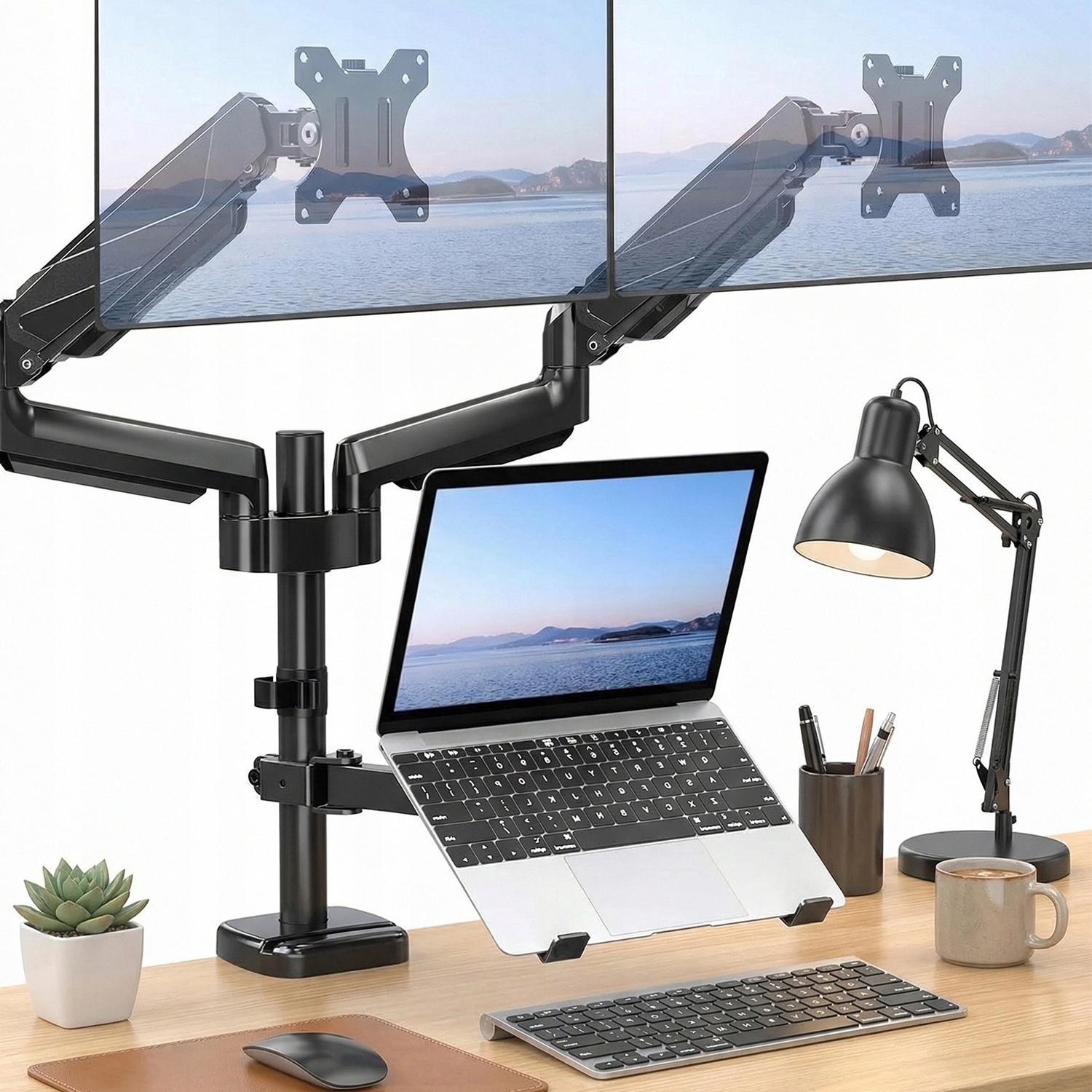 Tři Ramena Pohyblivý Držák Na Vesa 9KG Černý Pro 2 Monitory 17-32" 75/100