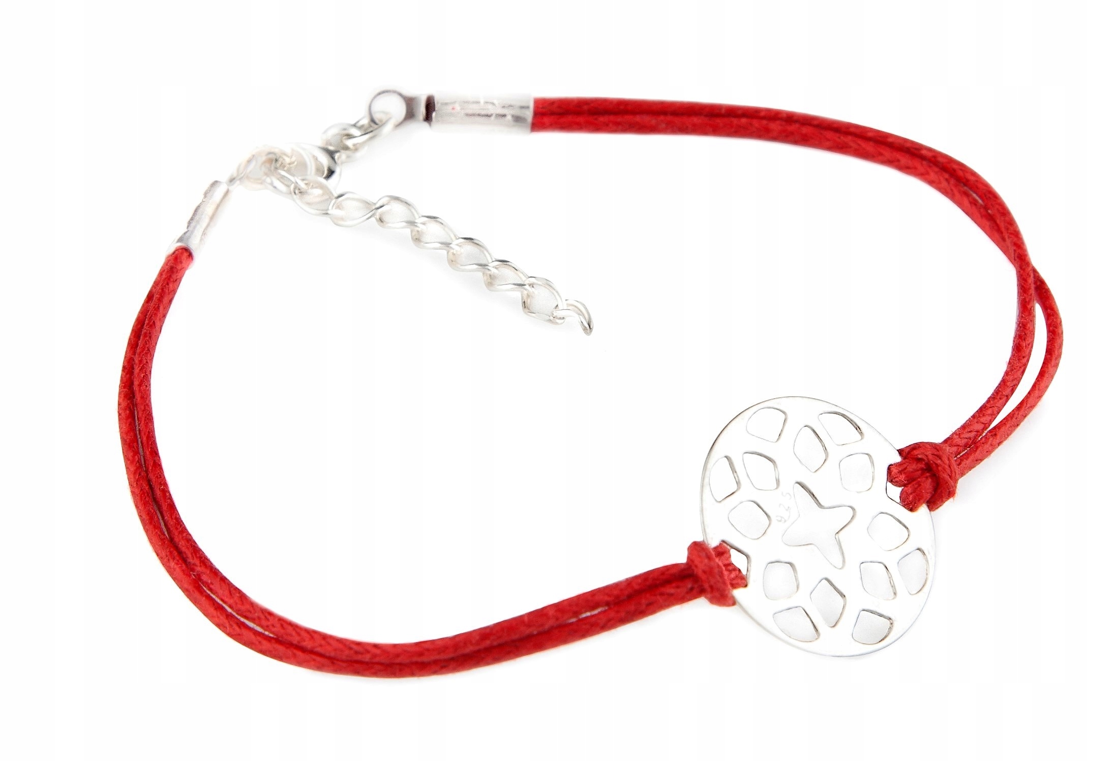 

Czerwona bransoletka sznurkowa ażur ażurowa 925