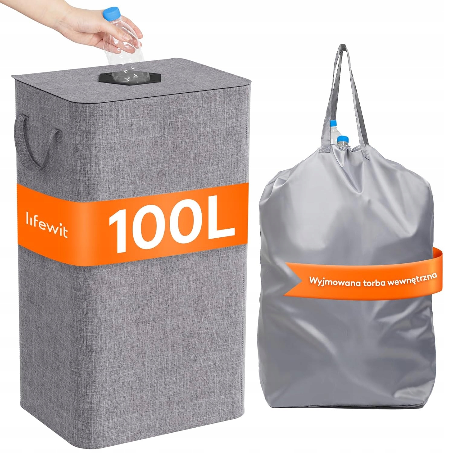 Lifewit recyklační koš 100 l s víkem, skládací, šedý