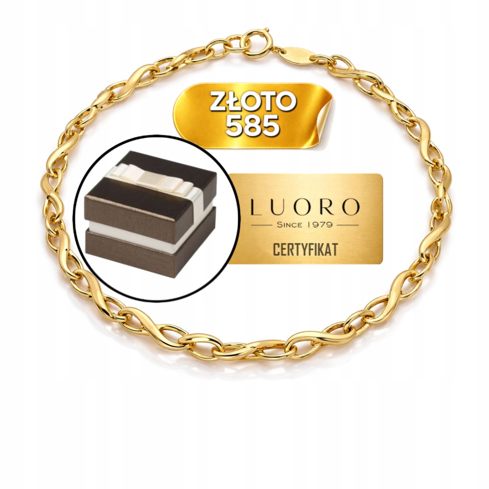 Zlatý náramek 585 14K znak nekonečna 19 CM elegantní jemný