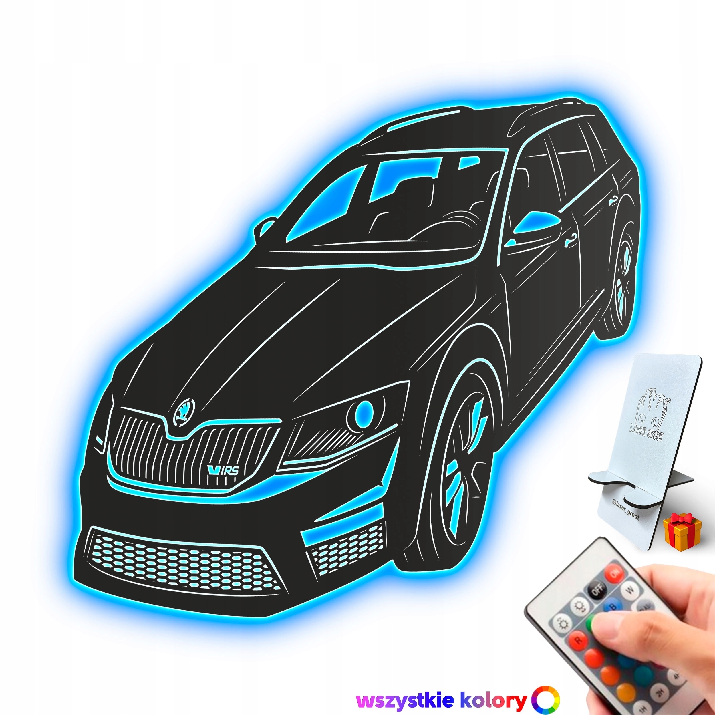 Dřevěný 3D obraz ŠKód Octavia III Dekorace Dárek Noční Lampa Led XL