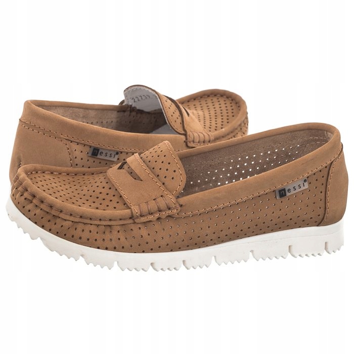 Boty Mokasíny Polobotky Kožené Dámské Nessi Hnědé 22739