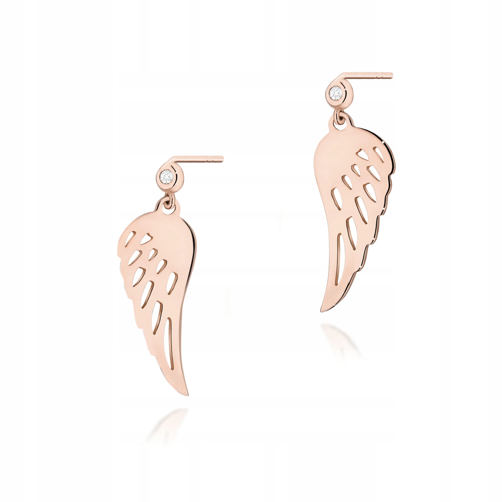 Náušnice zlaté 585 s diamantem závěsná křídla růžové zlato elegantní