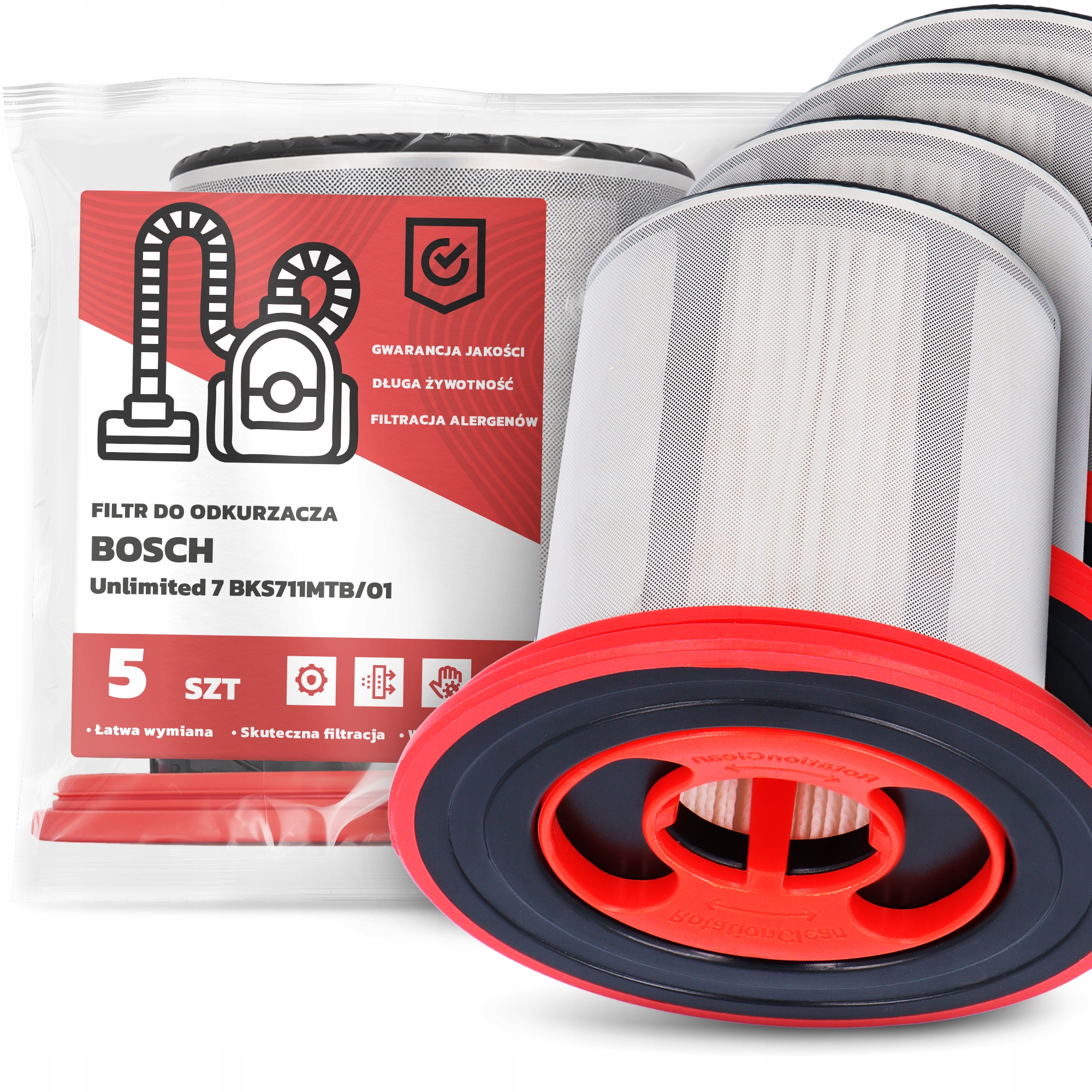 5x Vzduchový Filtr pro Vysavač Bosch Unlimited 7 BKS711MTB/01 Hepa Em-w