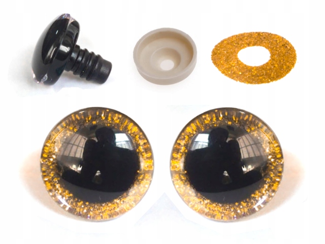 Oczka do maskotek brokatowe Złote oczy 20 mm Duże