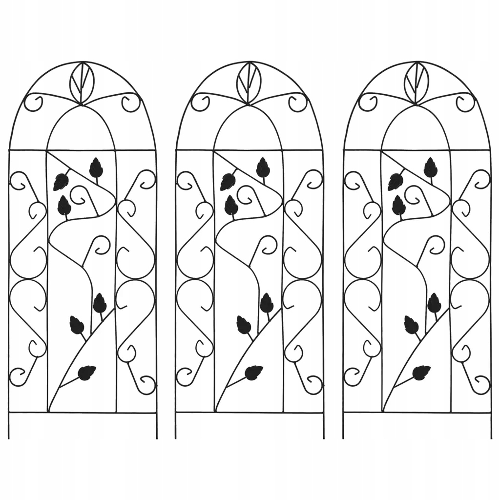 Podpěrky na popínavé rostliny s obloukem a listy, železo, 40 x 100 cm, černá barva