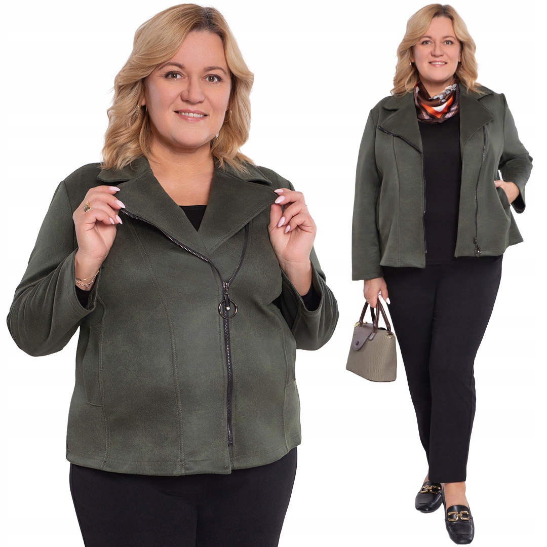 Khaki bunda z imitace kůže 58/60