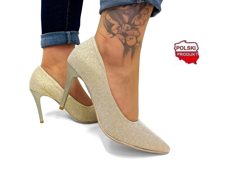 Zlaté Brokátové Lesklé Měkké Vysoké Podpatky Na Podpatku Kůže 39