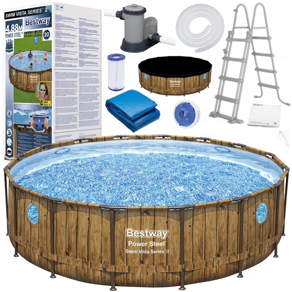 

Bestway Basen stelażowy drewno 488x122 13w1 56725