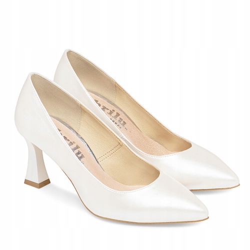 Brilu Polskie Ślubne Perłowe Klasyczne Szpilki Camilia Ivory 37