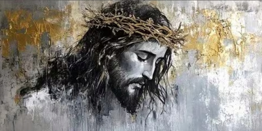 Diamantová výšivka Náboženství Ježíš Maria Portrét Zlatý Černý Náboženský 40x80 cm