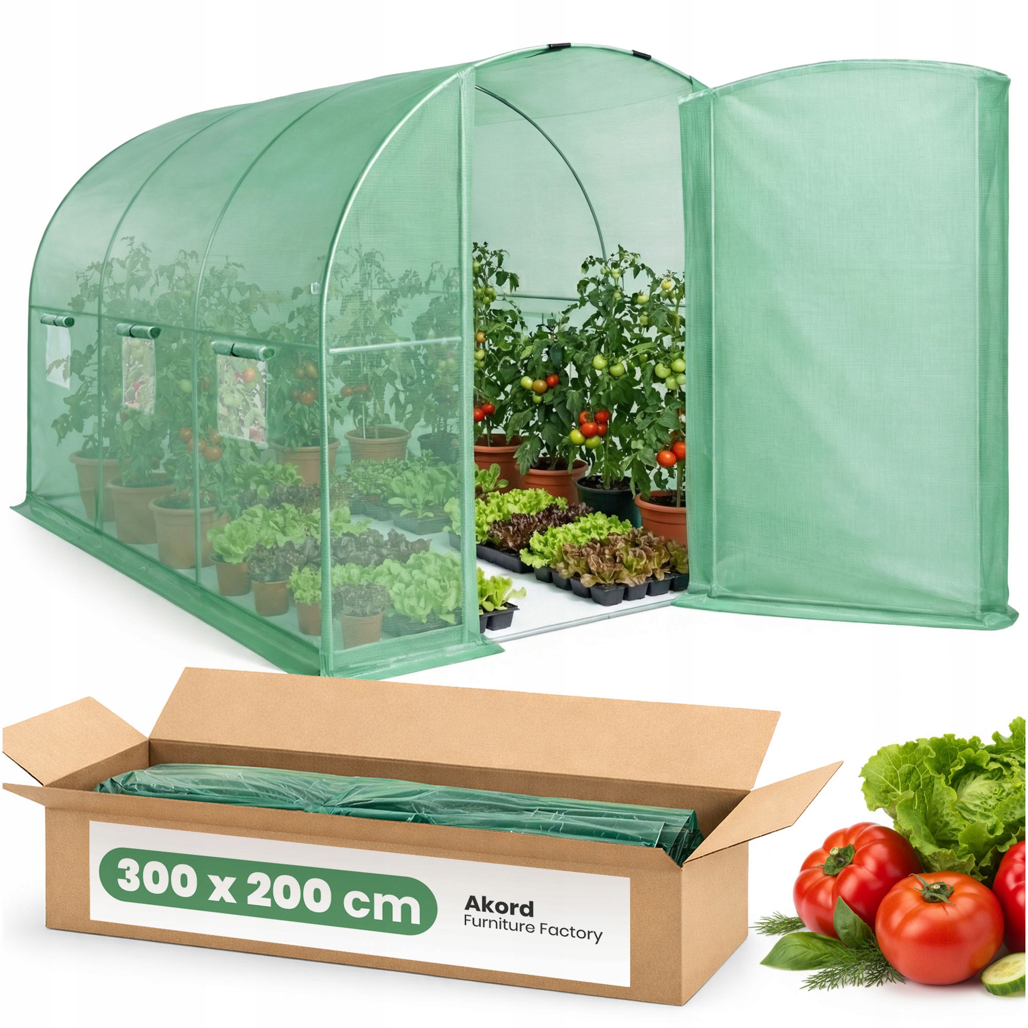 Zahradní skleník fóliový tunel 1MD6OK Zelený 200x300x200 Akd