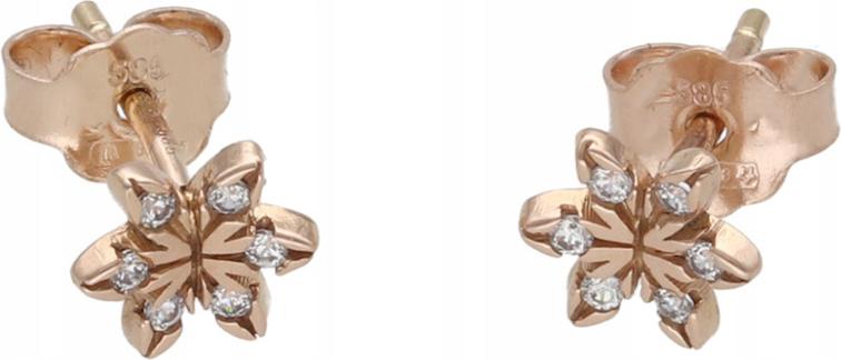 Zlaté náušnice 585, tvar květu, 1,01 g, módní design dárek pro ni