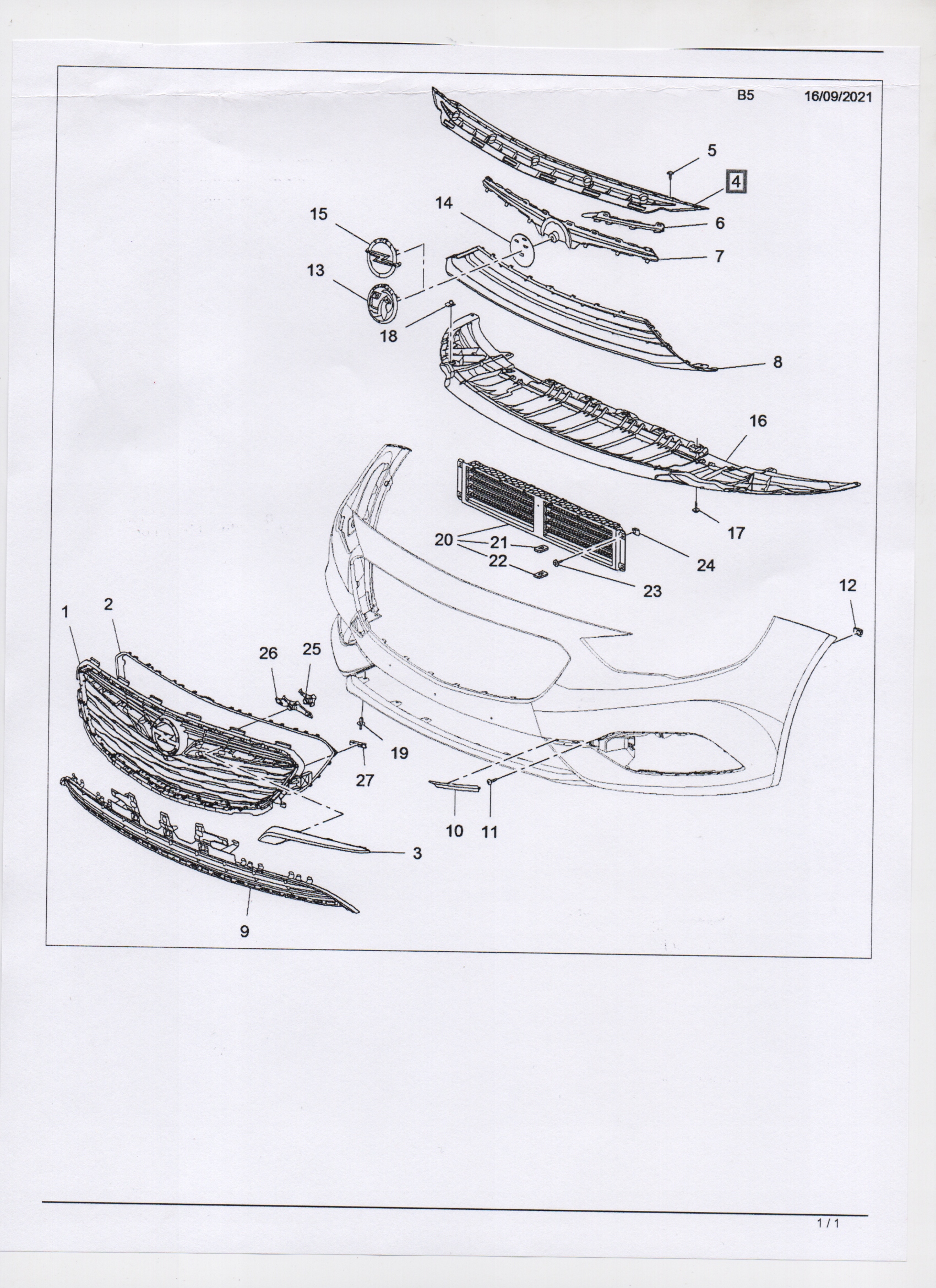OPEL INSIGNIA B ZAŚLEPKA ATRAPY DLA TEMPOMATU Producent części Opel OE