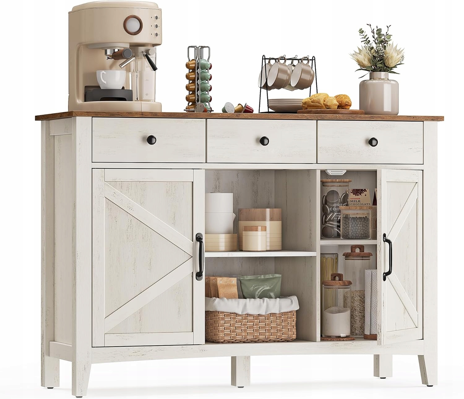 Kuchynská Skrinka Bufetová Kredenc Elegantná Skrinka S Rustikálnymi Dverami