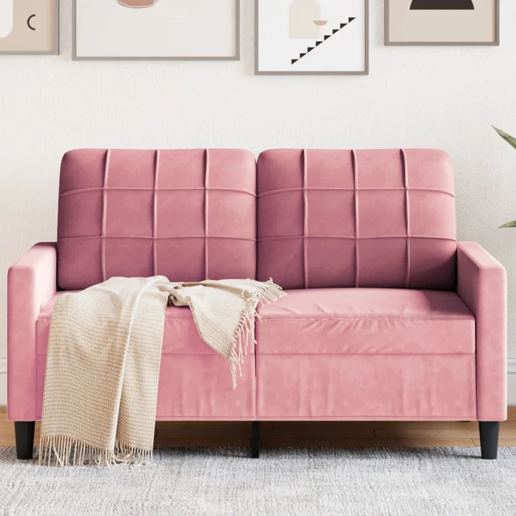 VidaXL Sofa 2-osobowa, różowy, 120 cm, tapicerowana aksamitem